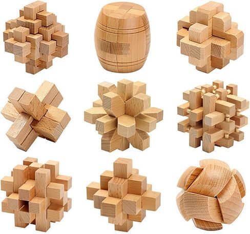 6pcs Wooden Brain Teaser Puzzles, Interlocking Games for IQ Test, Intellectual 3D Assembling Educational Toy Set for Teens and Adults (6 Puzzle Set#E05) in Kuwait