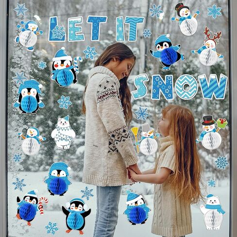 53PCS 3D Winter Honeycomb Bulletin Board Snowflake Penguin Bulletin Board Set Christmas Party Supply Snowman Bulletin Board Let it Snow Paper Cutouts with School Classroom Wall Decor in Saudi Arabia