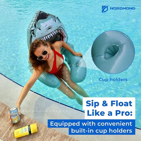 Shark Pool Float Chair - Inflatable Shark Pool Float Adults Kids with Cupholders - Animal Pool Floats Perfect for Swimming Pool Tubes, Beach - Cool Pool Floats for Pool Party in Saudi Arabia