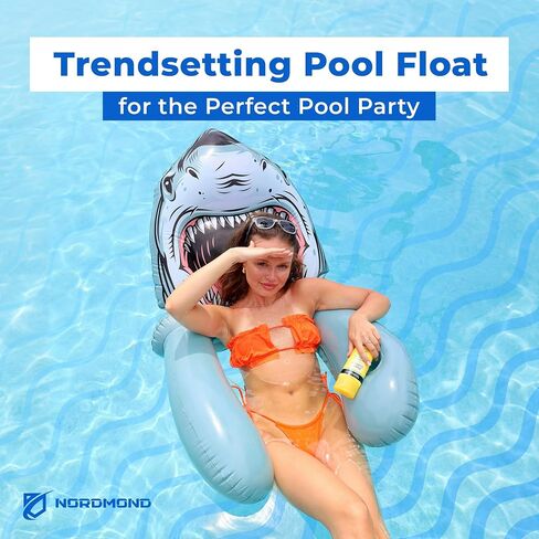 Shark Pool Float Chair - Inflatable Shark Pool Float Adults Kids with Cupholders - Animal Pool Floats Perfect for Swimming Pool Tubes, Beach - Cool Pool Floats for Pool Party in Saudi Arabia