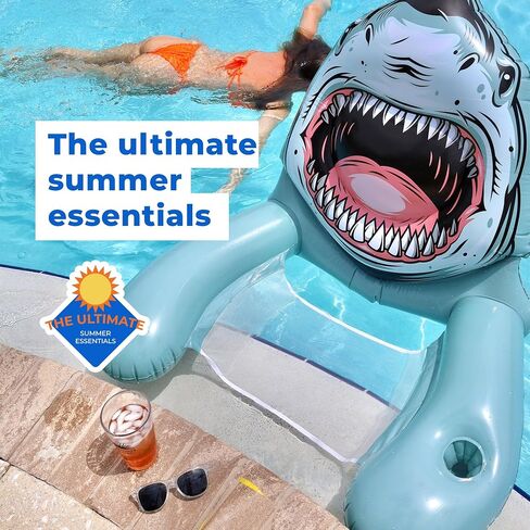 Shark Pool Float Chair - Inflatable Shark Pool Float Adults Kids with Cupholders - Animal Pool Floats Perfect for Swimming Pool Tubes, Beach - Cool Pool Floats for Pool Party in Saudi Arabia