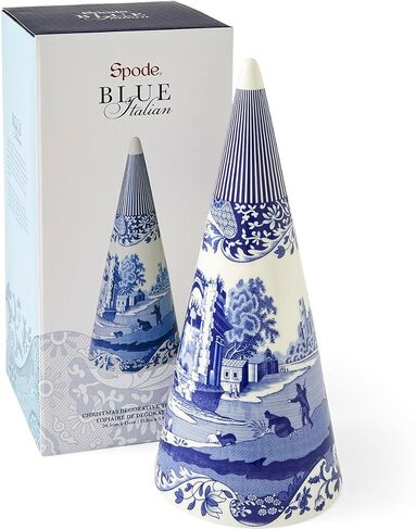 Spode Blue Italian Cone Shaped Topiary | Topiary for Home Décor with Iconic Blue Italian Motif | Made of Fine Porcelain (13") in Saudi Arabia