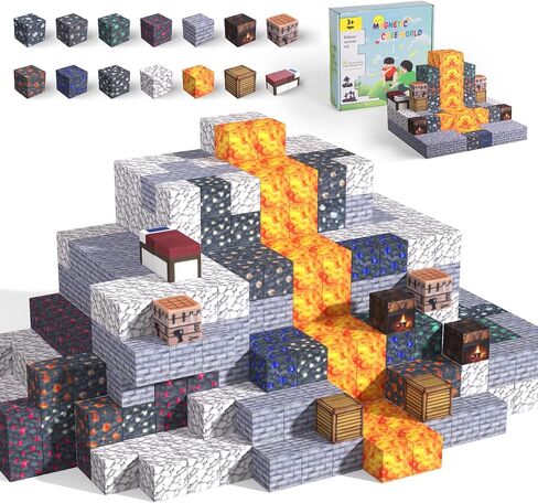 Magnetic Blocks - 128PCS Cavern Exploration - 1" Creative Magnacraft Magnetic Building Cubes Gift Set for Kids Ages 4-8 in Saudi Arabia