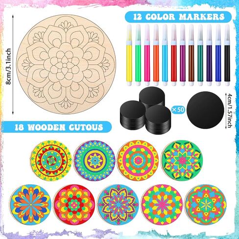 18 Pcs DIY Wooden Mandala Magnets Color Your Own Mandala Magnet Small Magnets for Crafts Self Adhesive Magnet for DIY Craft Fridge Refrigerator Magnets Pendants (Floral Style) in Saudi Arabia