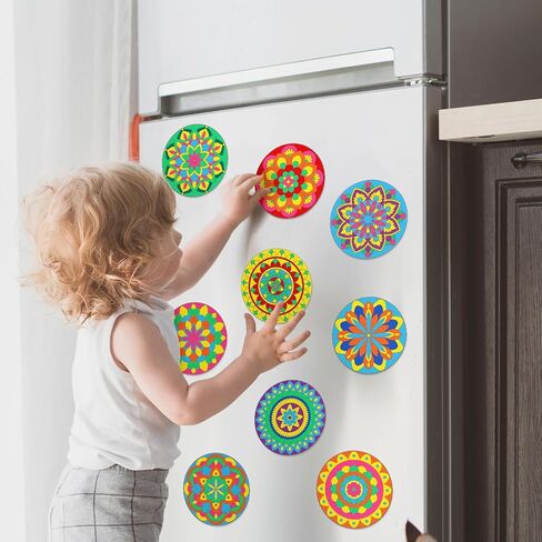 18 Pcs DIY Wooden Mandala Magnets Color Your Own Mandala Magnet Small Magnets for Crafts Self Adhesive Magnet for DIY Craft Fridge Refrigerator Magnets Pendants (Floral Style) in Saudi Arabia