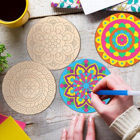 18 Pcs DIY Wooden Mandala Magnets Color Your Own Mandala Magnet Small Magnets for Crafts Self Adhesive Magnet for DIY Craft Fridge Refrigerator Magnets Pendants (Floral Style) in Saudi Arabia