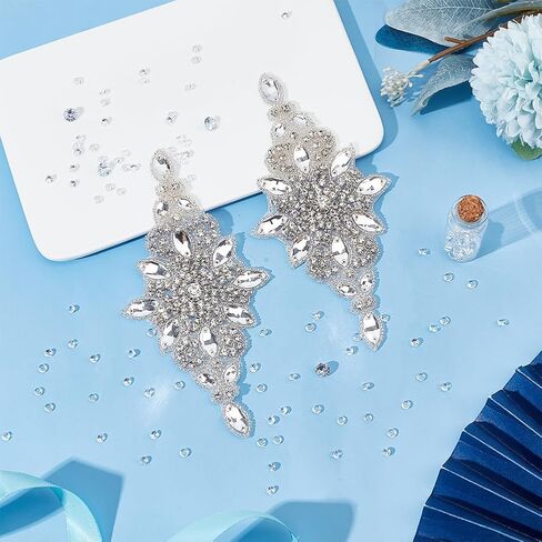 FINGERINSPIRE 2 PCS Wedding Rhinestone Applique Bridal Hotfix Rhinestone Patch 6.8x3.3 inch AB Color Rhinestone Sash Applique, Rhinestone Patches for Wedding Dress Sash Belt Headband DIY in Saudi Arabia