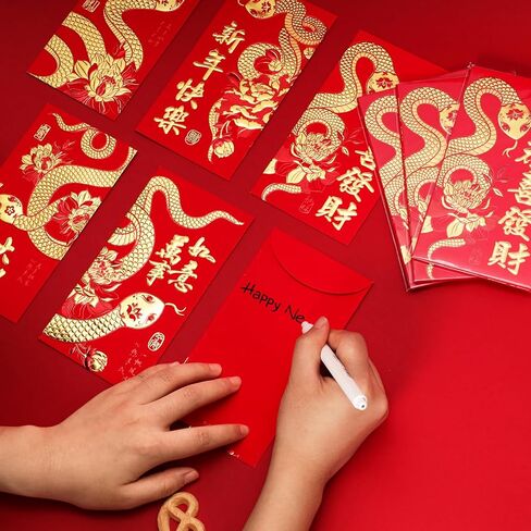 Fumwase 24 قطعة مظاريف حمراء السنة الصينية الجديدة للثعبان 2025 هونغ باو 红包 جيب أحمر في 6 أنماط مظاريف حمراء السنة القمرية الصينية الجديدة 2025 من أجل المال المحظوظ السنة الصينية الجديدة الربيع مهرجان الزفاف in Kuwait