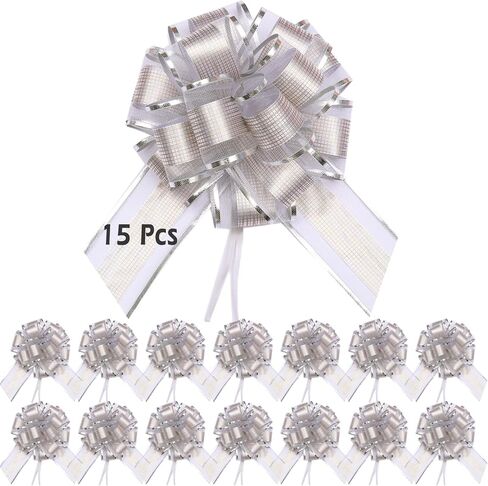 15 Pcs Pull Bows, 6-Inch Bows for Gift Wrapping, Silver Gift Bows for Presents, Large Bow for Gift, Pull Ribbon Bows for Gift Baskets in Saudi Arabia