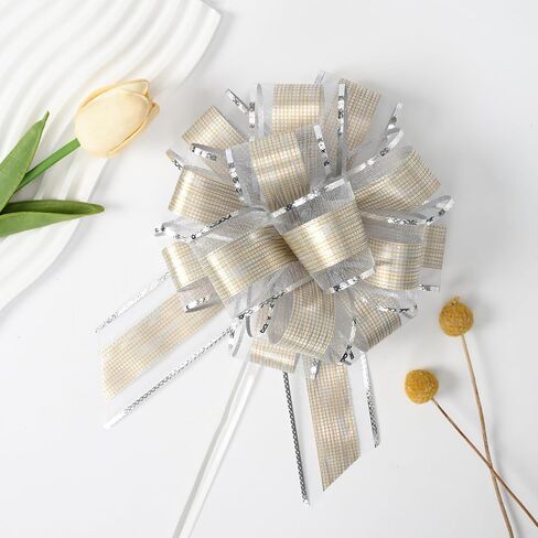15 Pcs Pull Bows, 6-Inch Bows for Gift Wrapping, Silver Gift Bows for Presents, Large Bow for Gift, Pull Ribbon Bows for Gift Baskets in Saudi Arabia