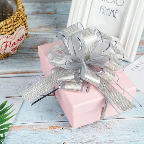 15 Pcs Pull Bows, 6-Inch Bows for Gift Wrapping, Silver Gift Bows for Presents, Large Bow for Gift, Pull Ribbon Bows for Gift Baskets in Saudi Arabia
