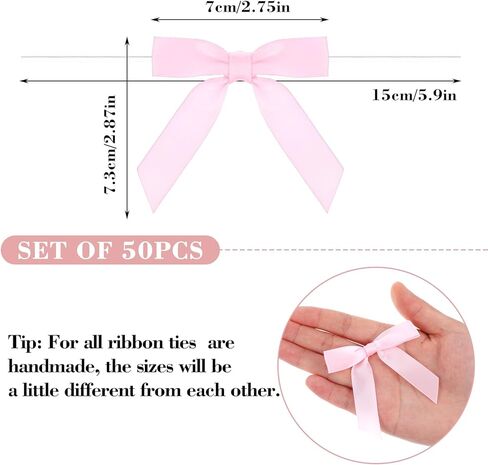 50 Pcs Pink Twist Tie Bows for Gift Wrapping 2.5 inch Pink Satin Ribbon Bows Pink Bows for Crafts for Tying Up Packages Gift Bows Decor， Wedding Decor Halloween Party Candy Bag Favors Gender Reveal in Saudi Arabia