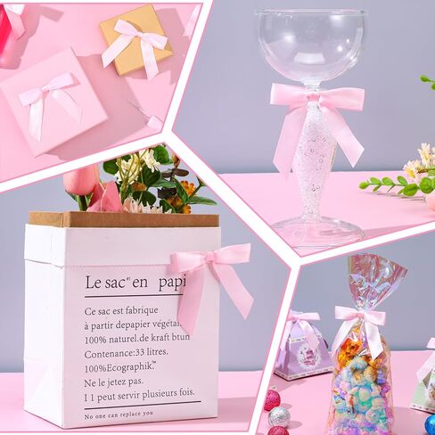 50 Pcs Pink Twist Tie Bows for Gift Wrapping 2.5 inch Pink Satin Ribbon Bows Pink Bows for Crafts for Tying Up Packages Gift Bows Decor， Wedding Decor Halloween Party Candy Bag Favors Gender Reveal in Saudi Arabia