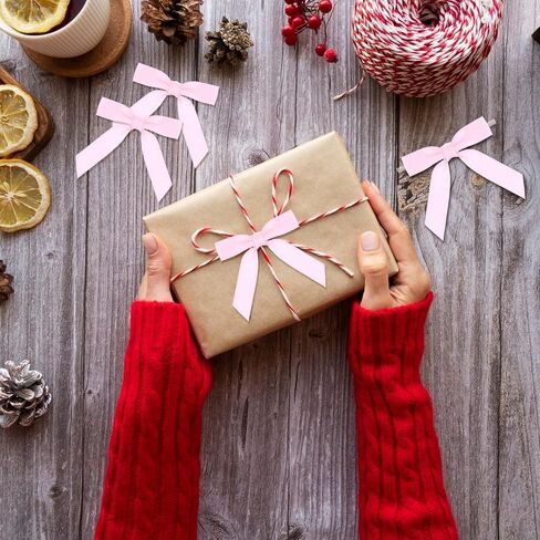 50 Pcs Pink Twist Tie Bows for Gift Wrapping 2.5 inch Pink Satin Ribbon Bows Pink Bows for Crafts for Tying Up Packages Gift Bows Decor， Wedding Decor Halloween Party Candy Bag Favors Gender Reveal in Saudi Arabia