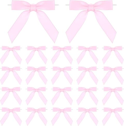 50 Pcs Pink Twist Tie Bows for Gift Wrapping 2.5 inch Pink Satin Ribbon Bows Pink Bows for Crafts for Tying Up Packages Gift Bows Decor， Wedding Decor Halloween Party Candy Bag Favors Gender Reveal in Saudi Arabia