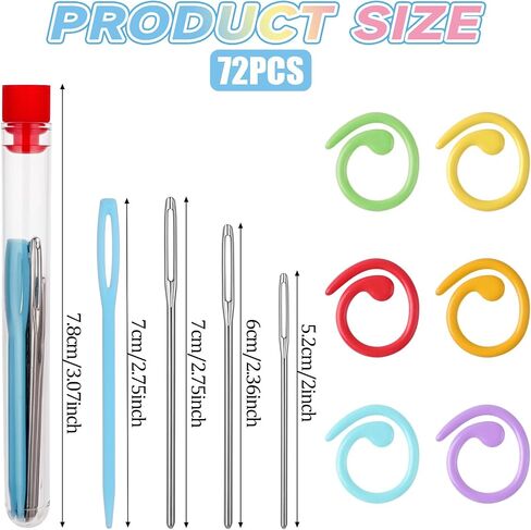 72 PCS Helical Shaped Crochet Markers Metal Stitch Markers Ring Crochet Ring Stitch Markers Clip Set with Sewing Needles 6 Color Knitting Crochet 12 PCS Large Eye Blunt Sewing Needle for Craft Sewing in Saudi Arabia