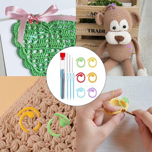 72 PCS Helical Shaped Crochet Markers Metal Stitch Markers Ring Crochet Ring Stitch Markers Clip Set with Sewing Needles 6 Color Knitting Crochet 12 PCS Large Eye Blunt Sewing Needle for Craft Sewing in Saudi Arabia