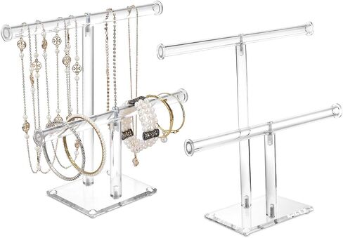 MOOCA 2 Pcs Premium Acrylic Round Jewelry Display Tree Stand - Bracelet Holder, Necklace Organizer, and Clear Jewelry Presentation in Saudi Arabia