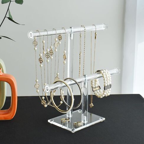 MOOCA 2 Pcs Premium Acrylic Round Jewelry Display Tree Stand - Bracelet Holder, Necklace Organizer, and Clear Jewelry Presentation in Saudi Arabia