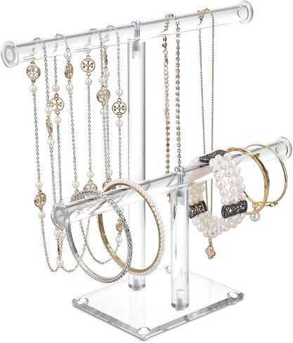 MOOCA 2 Pcs Premium Acrylic Round Jewelry Display Tree Stand - Bracelet Holder, Necklace Organizer, and Clear Jewelry Presentation in Saudi Arabia