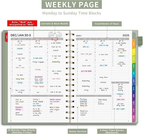 EMSHOI 2025 Appointment Book for Women Men, 30-Minute, 6" x 8.38", JAN - DEC 2025 Planner Hourly Daily Weekly and Monthly, Monthly Tabs, Note Pages, Purple (Note: Wed was misspelled as Web) in Saudi Arabia