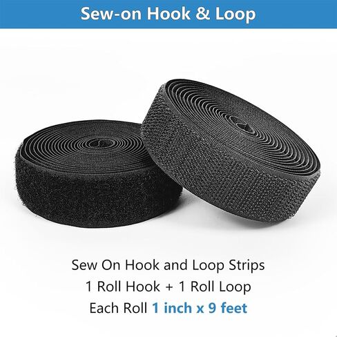 Matenf Sew On Hook and Loop Strips, 2 Inch Wide, Easy to Sew, Excellent Grip, Non-Adhesive, Interlocking Tape, Hook & Loop Tape for Clothing Sewing Crafts and DIY Projects, Each Roll 2'' x 6', Black in Saudi Arabia