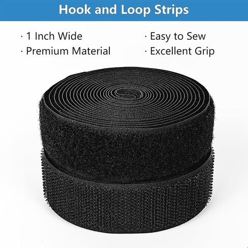 Matenf Sew On Hook and Loop Strips, 2 Inch Wide, Easy to Sew, Excellent Grip, Non-Adhesive, Interlocking Tape, Hook & Loop Tape for Clothing Sewing Crafts and DIY Projects, Each Roll 2'' x 6', Black in Saudi Arabia