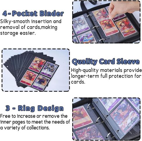 Binder for One Piece Cards - Holds 400 Cards, 4 Pocket Trading Card Binder with Sleeves for One Piece Anime Card Game - Model A in Saudi Arabia