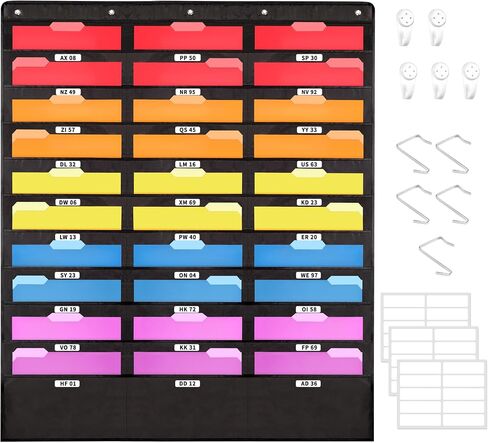 Annecy 10 Pockets Hanging Wall File Organizer, Black Storage Pocket Chart for File Folder and Paper, Space Saver for Office and Classroom, with Wall Hangers, Over The Door Hooks, Labels in Saudi Arabia