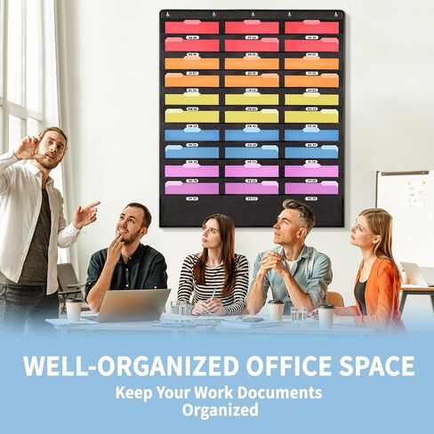 Annecy 10 Pockets Hanging Wall File Organizer, Black Storage Pocket Chart for File Folder and Paper, Space Saver for Office and Classroom, with Wall Hangers, Over The Door Hooks, Labels in Saudi Arabia