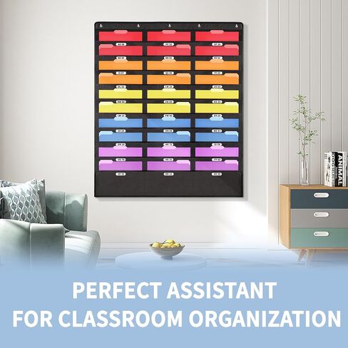 Annecy 10 Pockets Hanging Wall File Organizer, Black Storage Pocket Chart for File Folder and Paper, Space Saver for Office and Classroom, with Wall Hangers, Over The Door Hooks, Labels in Saudi Arabia