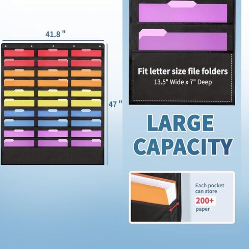 Annecy 10 Pockets Hanging Wall File Organizer, Black Storage Pocket Chart for File Folder and Paper, Space Saver for Office and Classroom, with Wall Hangers, Over The Door Hooks, Labels in Saudi Arabia