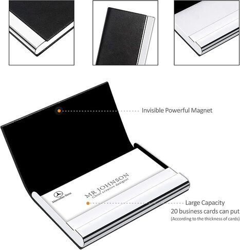 Padike Business Name Card Holder Luxury PU Leather & Stainless Steel Multi Card Case,Business Name Card Holder Wallet Credit card ID Case/Holder For Men & Women (Black) in Saudi Arabia