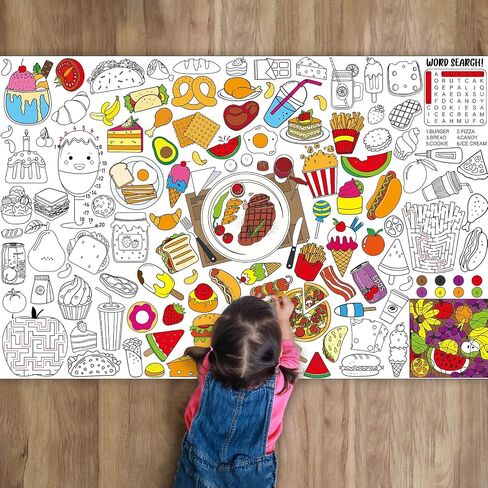 Food Coloring Poster for Kids Giant Food Fun Design Coloring Poster Large Fun Food Theme Activity Coloring Tablecloth Jumbo Coloring Books for kids Classroom Birthday Party Christmas Supplies Favor in Saudi Arabia