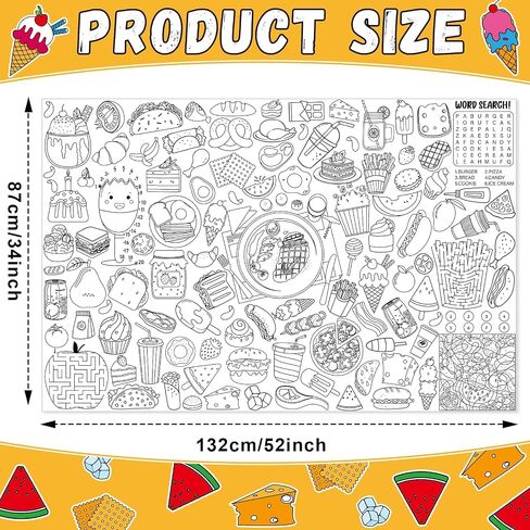 Food Coloring Poster for Kids Giant Food Fun Design Coloring Poster Large Fun Food Theme Activity Coloring Tablecloth Jumbo Coloring Books for kids Classroom Birthday Party Christmas Supplies Favor in Saudi Arabia