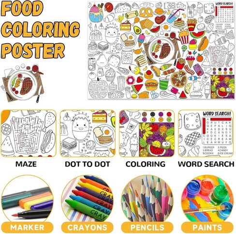 Food Coloring Poster for Kids Giant Food Fun Design Coloring Poster Large Fun Food Theme Activity Coloring Tablecloth Jumbo Coloring Books for kids Classroom Birthday Party Christmas Supplies Favor in Saudi Arabia