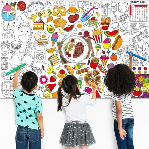 Food Coloring Poster for Kids Giant Food Fun Design Coloring Poster Large Fun Food Theme Activity Coloring Tablecloth Jumbo Coloring Books for kids Classroom Birthday Party Christmas Supplies Favor in Saudi Arabia
