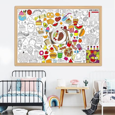 Food Coloring Poster for Kids Giant Food Fun Design Coloring Poster Large Fun Food Theme Activity Coloring Tablecloth Jumbo Coloring Books for kids Classroom Birthday Party Christmas Supplies Favor in Saudi Arabia