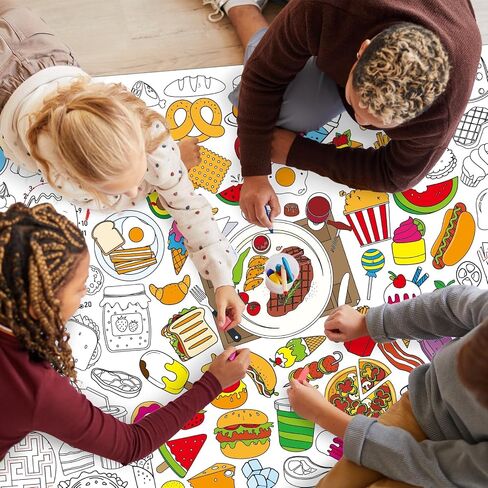 Food Coloring Poster for Kids Giant Food Fun Design Coloring Poster Large Fun Food Theme Activity Coloring Tablecloth Jumbo Coloring Books for kids Classroom Birthday Party Christmas Supplies Favor in Saudi Arabia