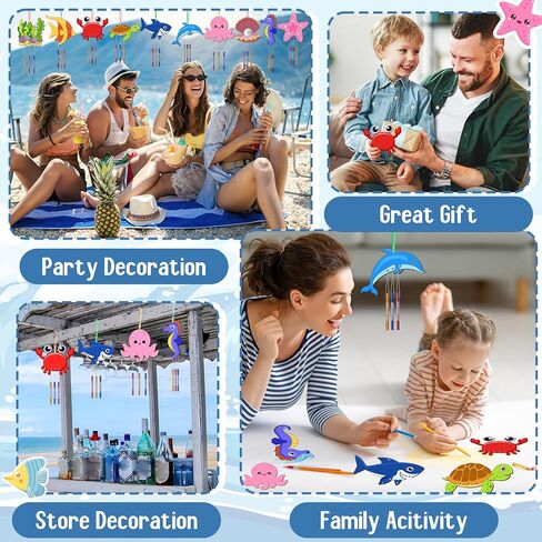 10 عبوات من مجموعة رنين الرياح للأطفال، اصنع حيوانات البحر الخاصة بك رنين الرياح الخشبية DIY تلوين فن الخشب الصيفي والحلي اليدوية للبنين والبنات وحفلات المدرسة والفصول الدراسية لوازم هدايا عيد الميلاد in Kuwait