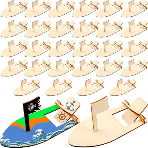 36 Pack DIY Wooden Craft Sailboat Unfinished Paintable Wood Boat Model Rubber Band Paddle Sailboat for School DIY Handicraft Projects Birthday Party Family Time in Saudi Arabia