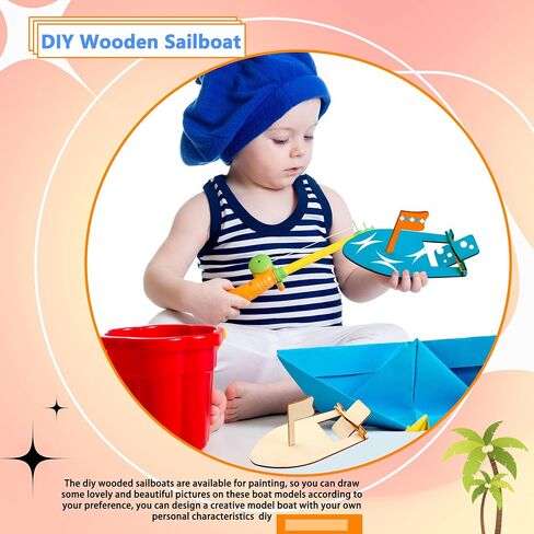 36 Pack DIY Wooden Craft Sailboat Unfinished Paintable Wood Boat Model Rubber Band Paddle Sailboat for School DIY Handicraft Projects Birthday Party Family Time in Saudi Arabia