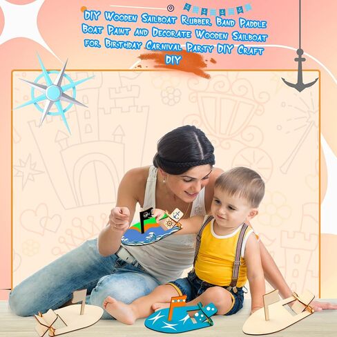 36 Pack DIY Wooden Craft Sailboat Unfinished Paintable Wood Boat Model Rubber Band Paddle Sailboat for School DIY Handicraft Projects Birthday Party Family Time in Saudi Arabia