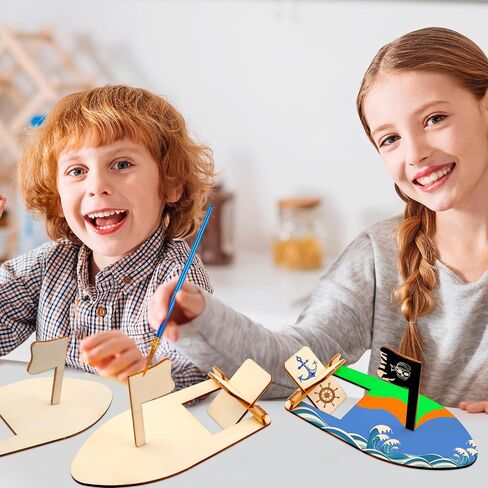36 Pack DIY Wooden Craft Sailboat Unfinished Paintable Wood Boat Model Rubber Band Paddle Sailboat for School DIY Handicraft Projects Birthday Party Family Time in Saudi Arabia