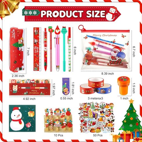 Jetec 62 Pieces Christmas Stationery Set Christmas Pen Case and Christmas Ballpoint Pens Christmas Gel Ink Pen and Christmas Stampers Pencils Rulers Memo Stickers Bookmarks Clips for Christmas Gifts in Saudi Arabia