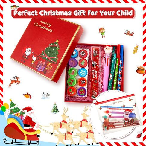 Jetec 62 Pieces Christmas Stationery Set Christmas Pen Case and Christmas Ballpoint Pens Christmas Gel Ink Pen and Christmas Stampers Pencils Rulers Memo Stickers Bookmarks Clips for Christmas Gifts in Saudi Arabia