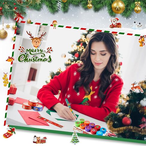 Jetec 62 Pieces Christmas Stationery Set Christmas Pen Case and Christmas Ballpoint Pens Christmas Gel Ink Pen and Christmas Stampers Pencils Rulers Memo Stickers Bookmarks Clips for Christmas Gifts in Saudi Arabia