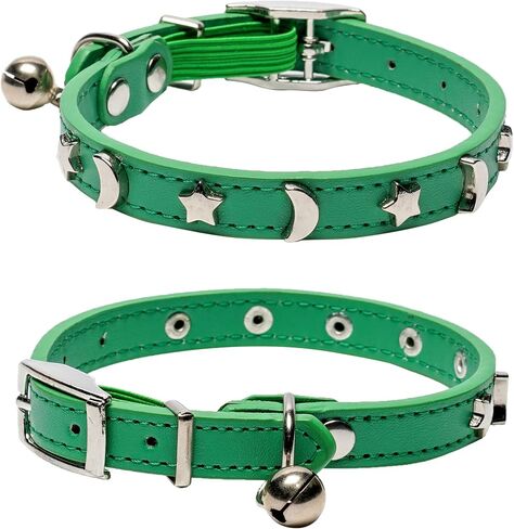 Leather Cat Collars for Boy Girl Cats with Bell and Safety Elastic Belt, Personalized Star and Moon Stud Adjustable Safe Buckle Collar for Kitty Small Big Cats in Saudi Arabia