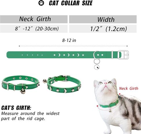 Leather Cat Collars for Boy Girl Cats with Bell and Safety Elastic Belt, Personalized Star and Moon Stud Adjustable Safe Buckle Collar for Kitty Small Big Cats in Saudi Arabia