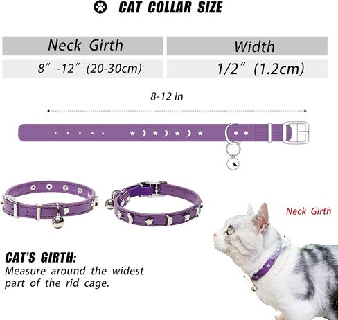 Leather Cat Collars for Boy Girl Cats with Bell and Safety Elastic Belt, Personalized Star and Moon Stud Adjustable Safe Buckle Collar for Kitty Small Big Cats in Saudi Arabia